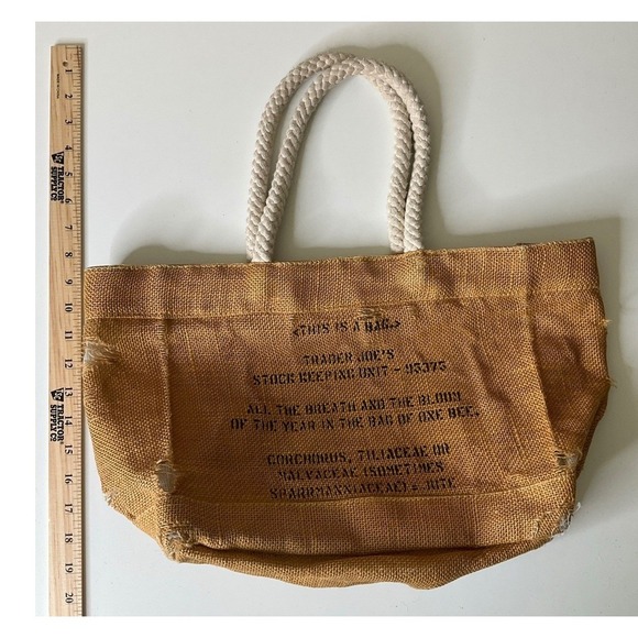 Rare Vtg Distressed Trader Joe's Reusable Jute Burlap Tote Shopping Bag Retired - Picture 1 of 5